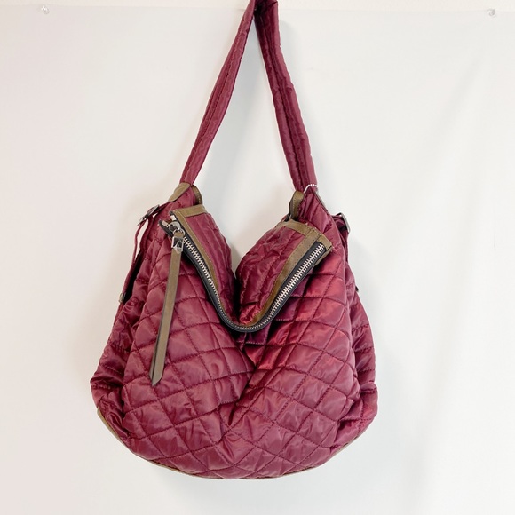 sol and selene Handbags - Sol and Selene quilted nylon burgundy Shoulder Tote Bag